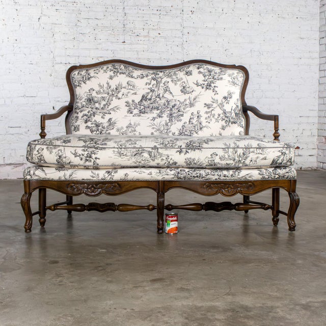 Late 20th Century French Louis XV Style Settee by Highland House Black and White Toile De Jouy For Sale - Image 18 of 18