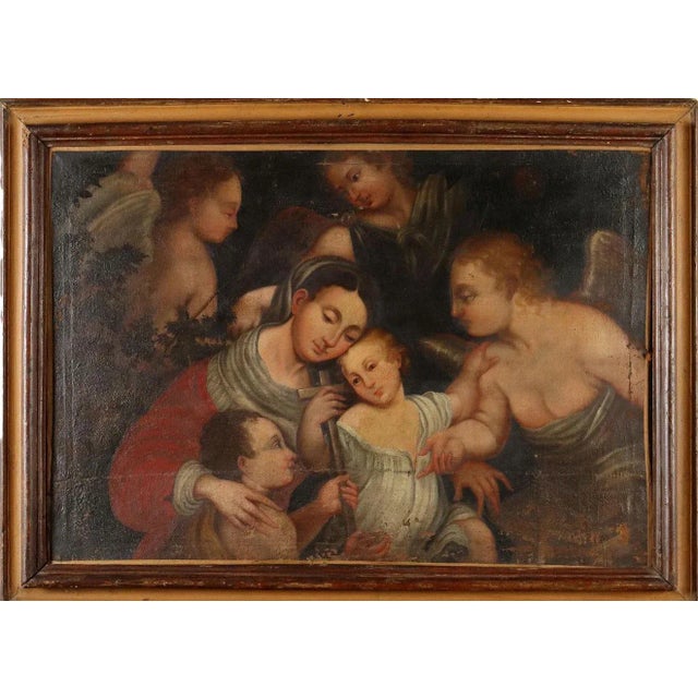 Venetian School Artist, Mary, Jesus, St. John and Angels, 17th Century, Oil on Canvas, Framed For Sale - Image 13 of 13