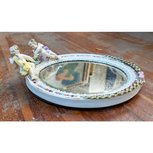 19th Century Dresden German Porcelain Mirror With Cherubs, Sitzendorf Mark For Sale - Image 10 of 17