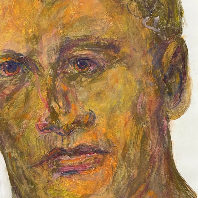 Vintage Expressionist Portrait by E.J. Hartmann, Signed (Mixed Media on Paper). Expressionist acrylic/watercolor portrait...