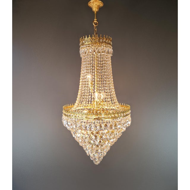 Empire Style Crystal Basket Chandelier Handcrafted Crystal Ornamentation For Sale - Image 11 of 11