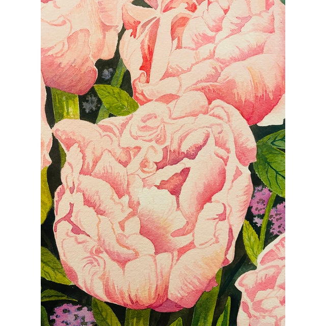 Impressionist 1980s Roma Baker Blooming Roses Still Life Watercolor For Sale - Image 3 of 4
