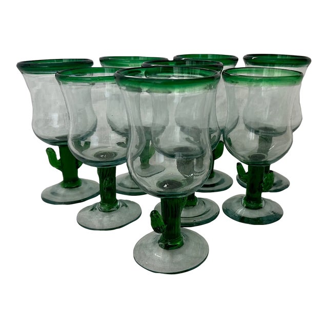 Set of 8 Hand Blown Saguaro Cactus Stem Goblets For Sale