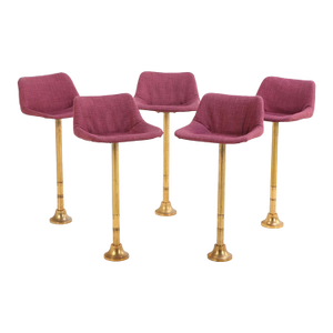 Set of Five Rotating Bronze Bar Stools With Upholstered Seats, C. 1960