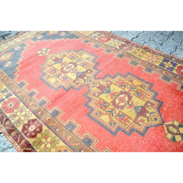 Red 1960s Vintage Flower Design Handmade Rug For Sale - Image 8 of 11