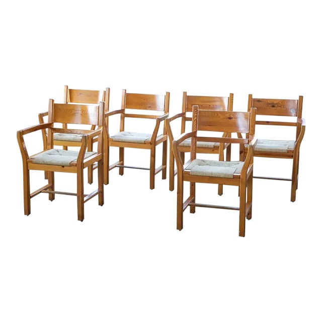 Set of Six Modern Danish Dining Chairs in Solid Pine and Papercord For Sale