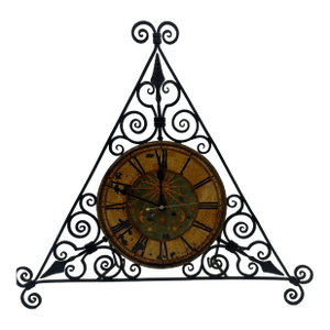 Antique Ornate Triangle Wrought Iron Mantel Clock
