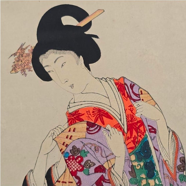Late 19th Century Toyohara Yōshū Chikanobu, Kimono Changing CeremonyTriptych, 1895, Glass, Wood and Paper For Sale - Image 5 of 18