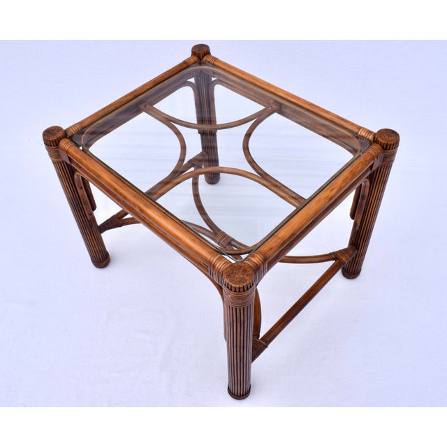 Wood Bamboo Rattan Reed Side Tables, Pair For Sale - Image 7 of 10