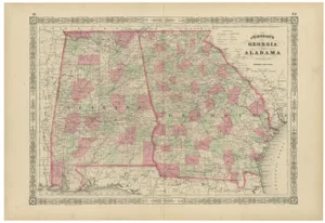 Civil War Map of Georgia and Alabama with Coastal Focus, 1864