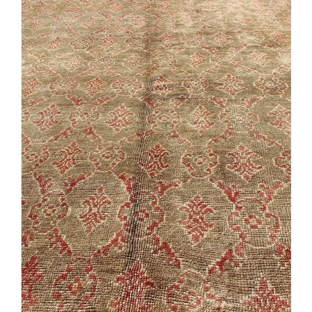 Vintage Turkish Tulu Rug With Repeating Coral Motifs on a Faded Brown Green Field For Sale In Atlanta - Image 6 of 8