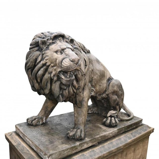 Lifesize Lion Gatekeeper Statues Stone Country House, Set of 2 For Sale - Image 16 of 16