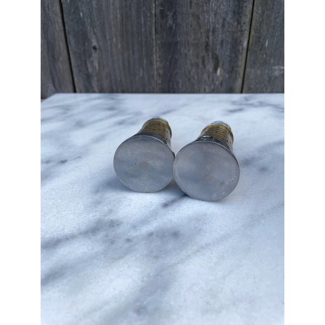 Late 20th Century Brass & Stainless Steel Lighthouse Salt and Pepper Shakers For Sale - Image 4 of 7