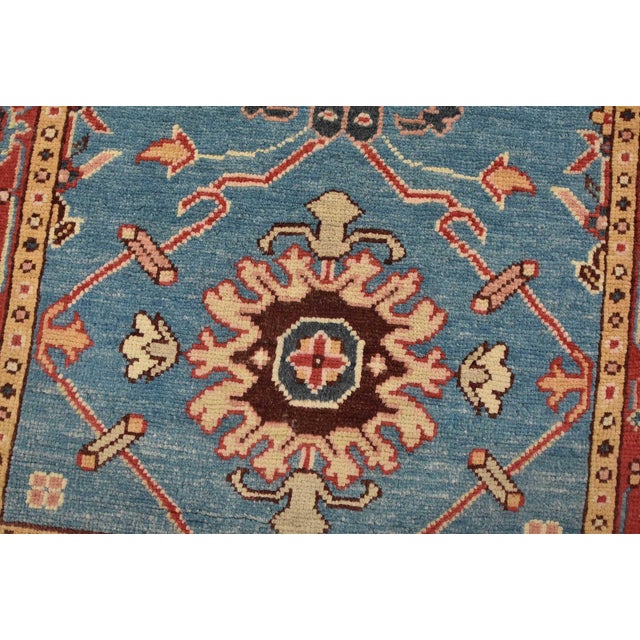Kazak Runner 2’8” X 9’8” Blue Wool Tribal Hand-Knotted Oriental Rug For Sale - Image 4 of 14