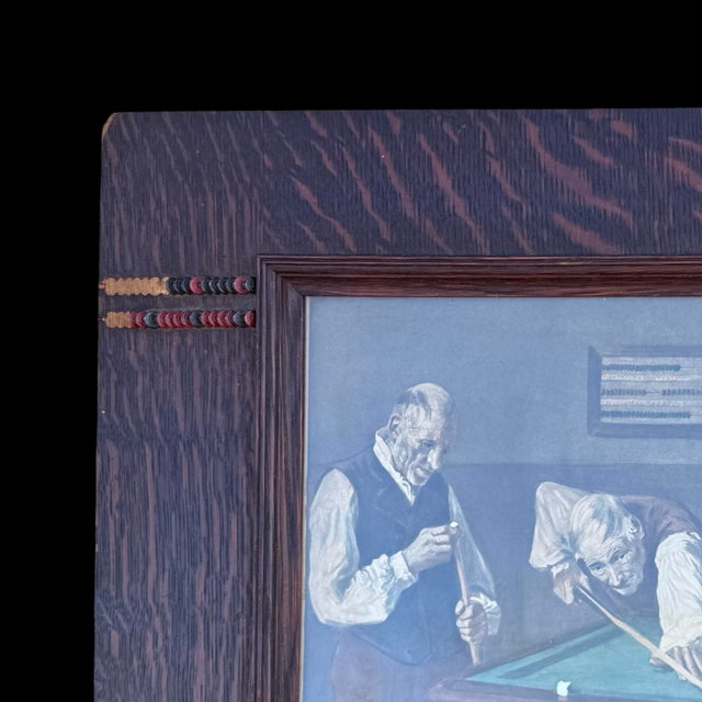 Antique Art Nouveau M. Duspar Billiards Photogravure Print Original Tiger Oak Snooker Frame For Sale - Image 9 of 9