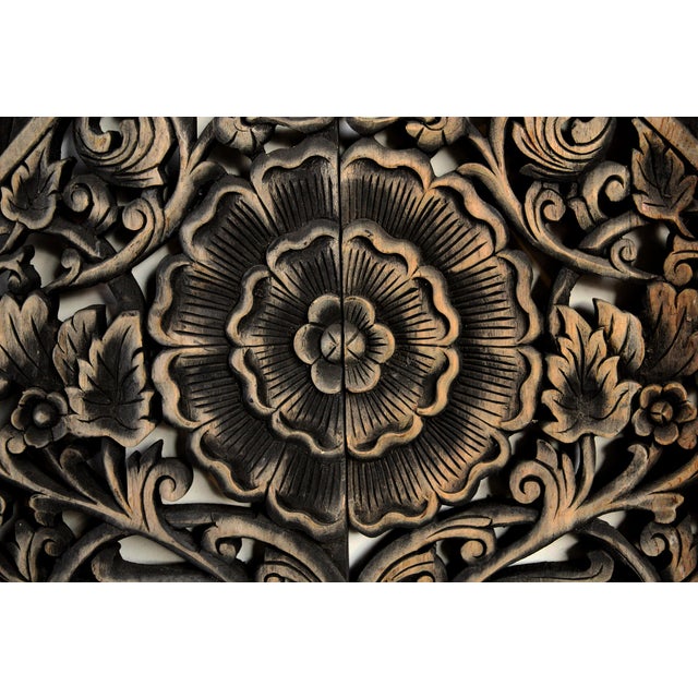 Indian Antique Burn Triangle Boho Carved Panel Large For Sale - Image 3 of 3