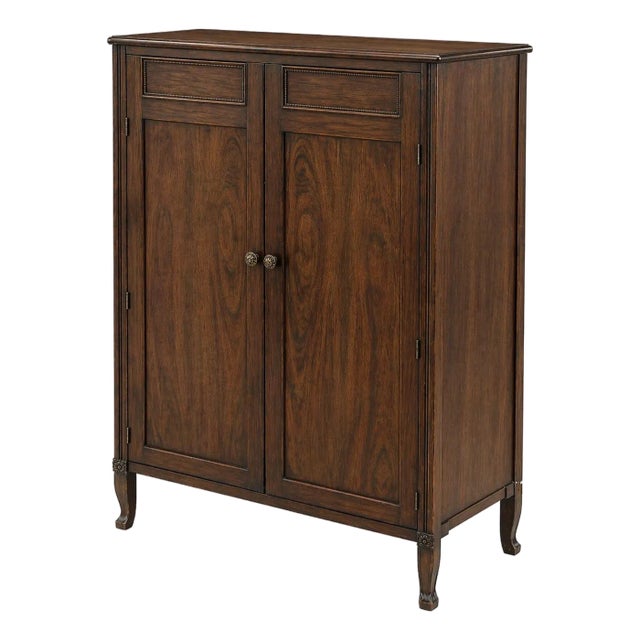 Vintage Gentleman’s Dressing Cabinet in Old Chapel Satin Walnut™ — Refinished Bar Conversion, Bookmatched Walnut Doors For Sale