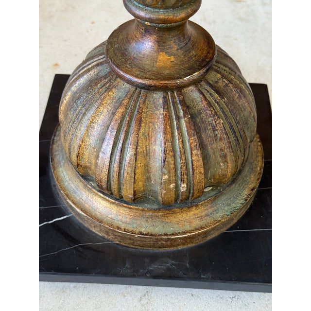 Mid 20th Century Pair of Neoclassical Gilt Wood Pedestals With Black Marble Tops For Sale - Image 5 of 12