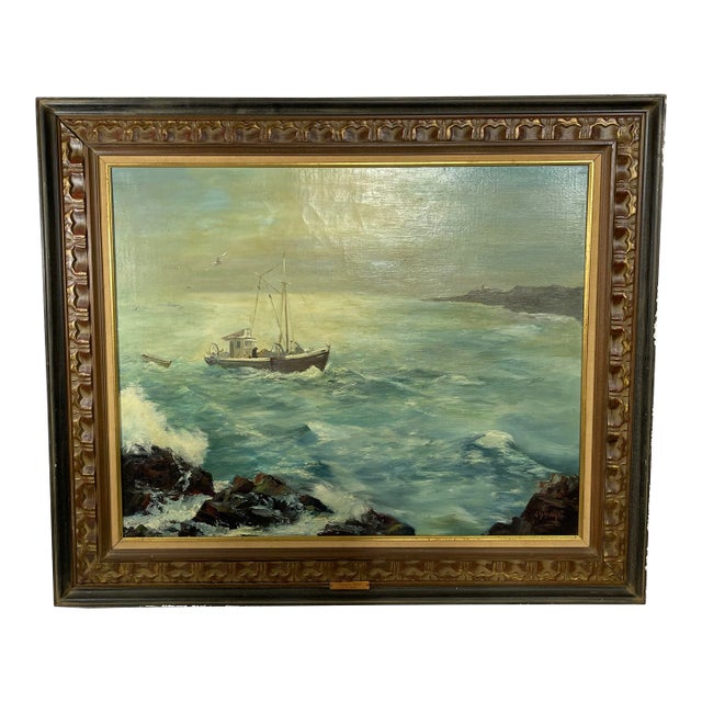 Artist Signed 1970’s American Seascape Oil Painting For Sale