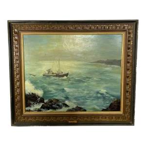 Artist Signed 1970’s American Seascape Oil Painting