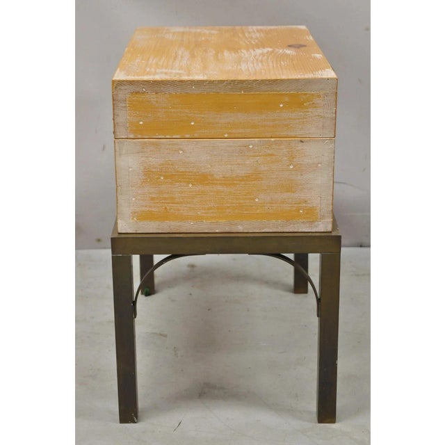 Vintage Small Campaign Style Trunk Chest on Brass Base Accent Side Table For Sale - Image 10 of 12