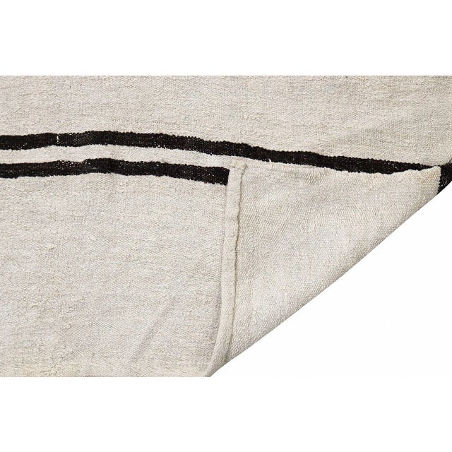 Mid 20th Century Mid 20th Century Mid 20th Century White & Black Vintage Hemp Kilim For Sale - Image 5 of 7