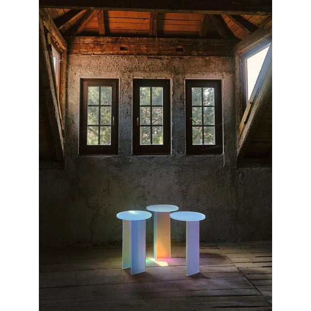 Isola Dichroic Satin Glass H Side Table by Brajak Vitberg For Sale - Image 9 of 13