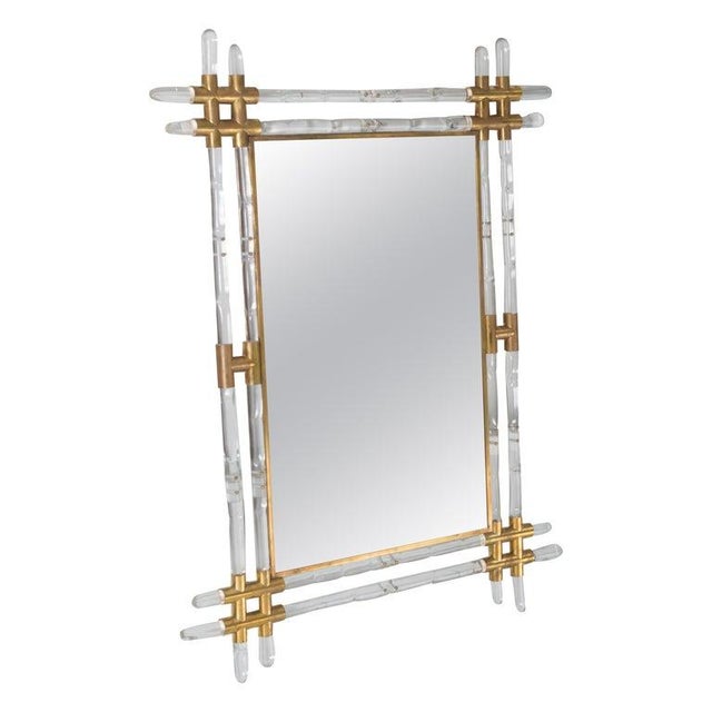 1970s French Lucite and Brass Faux Bamboo Wall Mirror For Sale - Image 13 of 13