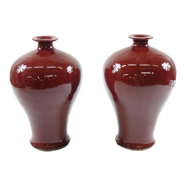 Antique Chinese Oxe Blood Porcelain Vases - A Pair For Sale