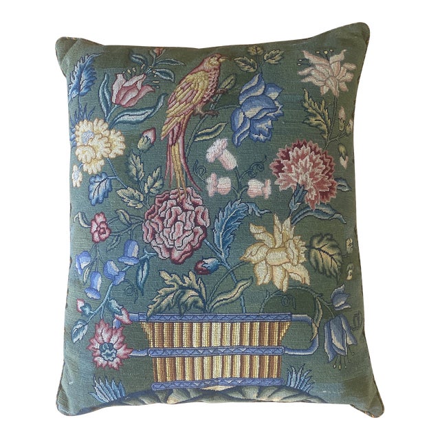 20th Century English Floral Cachepot Needlepoint Pillow For Sale