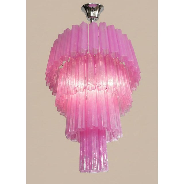 Murano Huge Murano Glass Tiered Chandelier With 78 Pink Fuchsia Silk Glasses, Italy, Style Late 20th Century For Sale - Image 4 of 5