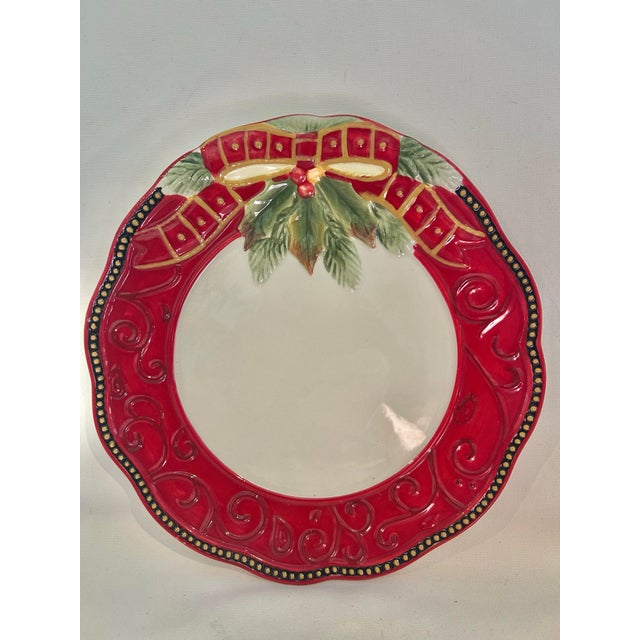 This 9” plate and 6” coupe bowl are part of the Fitz and Floyd “Damask Holiday” collection 1st produced in 2009. Both...