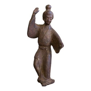 Vintage Cast Iron Asian Dancer Sculpture With Natural Patina For Sale
