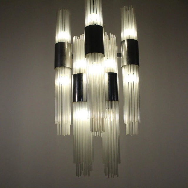 Chandelier with Glass Rods and Steel Structure, 1970 For Sale - Image 5 of 18