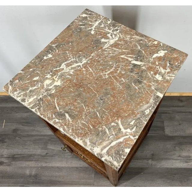 Brown Antique French Oak Bedside Tables with Marble Tops, Set of 2 For Sale - Image 8 of 11