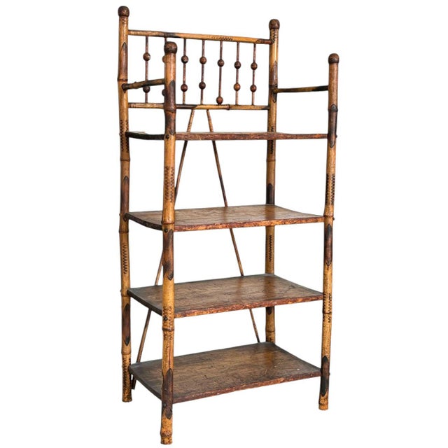 Brown Antique Bamboo Form Etagere Four Shelf Bookcase Circa 1920s For Sale - Image 8 of 8
