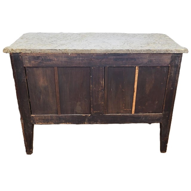 19th C French Louis XV Inlaid & Bronze Mounted Sienna Marble Top Commode Chest For Sale In New York - Image 6 of 16