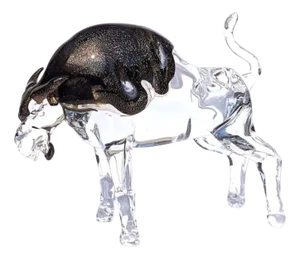 Black Glass and Crystal Buffalo Sculpture from YourMurano