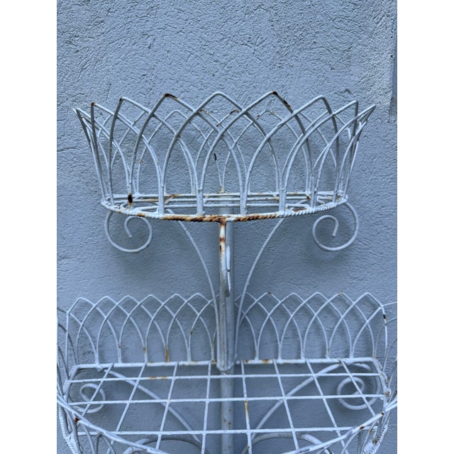 Antique Victorian Four-Tier Painted Wirework Demilune Garden Plant Stand, C. 1900 For Sale - Image 14 of 16