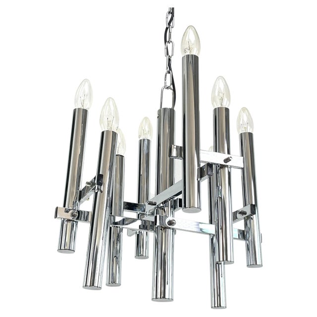 Chrome Ceiling Lamp attributed to Gaetano Sciolari for Boulanger, 1970s For Sale - Image 10 of 10