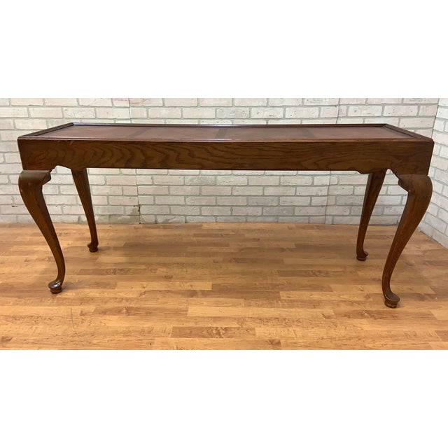 Drexel Vintage Drexel Chatham Oaks Collection Chippendale Style Oak Console Table Desk For Sale - Image 4 of 7