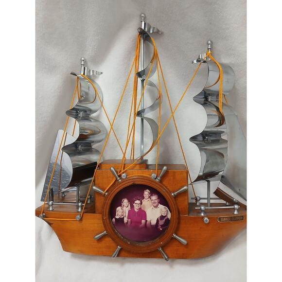 1950s Yankee Clipper Ship Wooden Sailing Boat‎ Wood Mantel Display Decor Vintage For Sale - Image 10 of 15