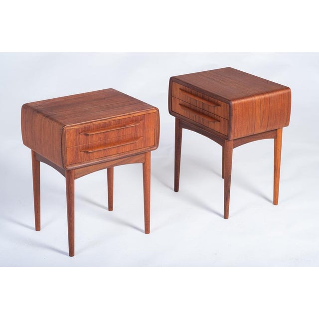 Pair of nightstands in teak designed by Johannes Andersen. Produced by CFC Silkeborg, Denmark, 1960. Elegant set with...