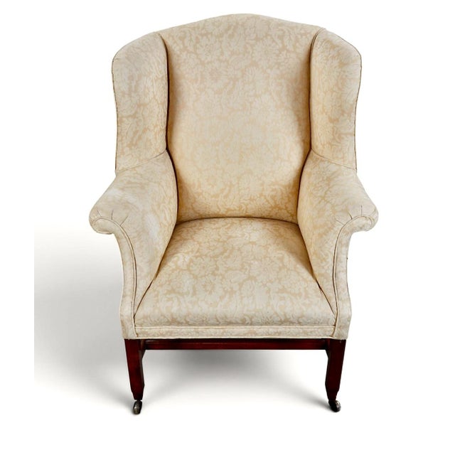 18th Century George III Wing Back Chair, Late 18th Century, Yellow Damask, England For Sale - Image 5 of 7