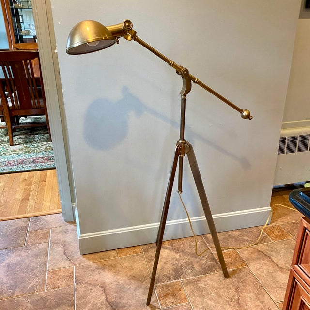 1990s 1990s E.F. Chapman Visual Comfort Brass Pimlico Pharmacy Boom Arm Lamp For Sale - Image 5 of 16