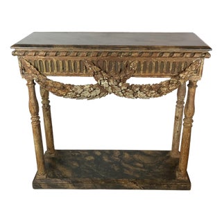 19th Century Painted "Marble" French Console W/Garland For Sale