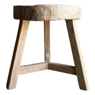 Vintage Elm Wood Wheel Side Table #C89 For Sale