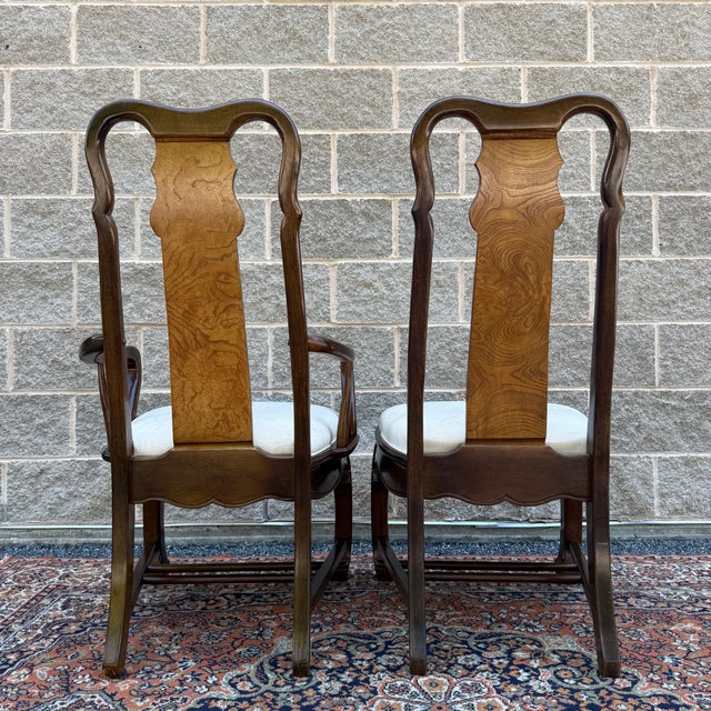 Vintage Universal Furniture Asian Ming Style Armchair & Side Chair in Dark Brown & Burl Wood For Sale - Image 9 of 15