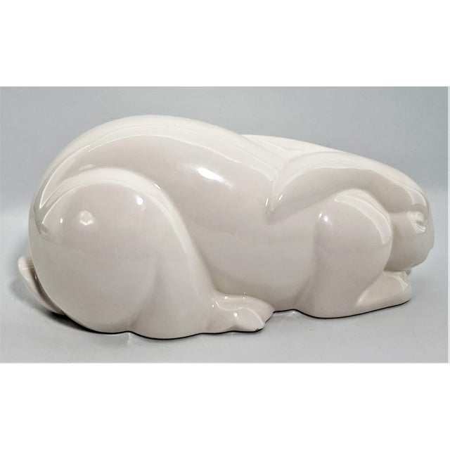 1980s 1980s Mikasa Art Deco Style White Porcelain Bunny Rabbit Table Sculpture by Larry Laslo - Labeled For Sale - Image 5 of 11