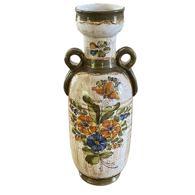 White Pair of Vintage 16” Italian Hand-Painted Ceramic Amphora Vases – Weiselman Import For Sale - Image 8 of 10